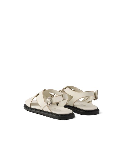 Prada White Antiqued Leather Sandals