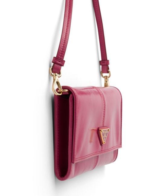 Prada Pink Leather Wallet With Shoulder Strap, Peony
