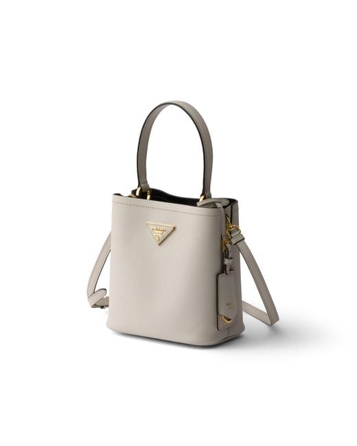 Prada White Panier Mini Saffiano Leather Bag, Chalk