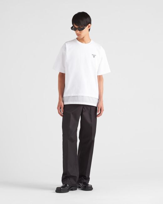 Prada White Jersey And Re-nylon T-shirt for men