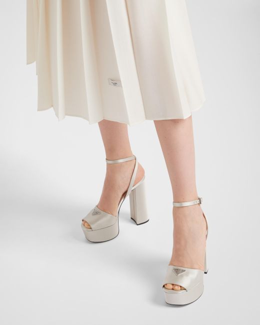 Prada White High-heeled Satin Sandals
