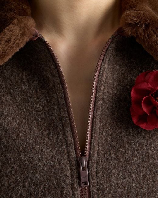 Prada Brown Wool Blouson Jacket With Shearling Collar for men