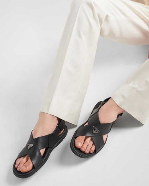 Prada Black Crisscross Leather Sandals for men