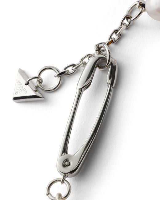 Prada White Metal Bracelet With Pearls, Steel/Pearl
