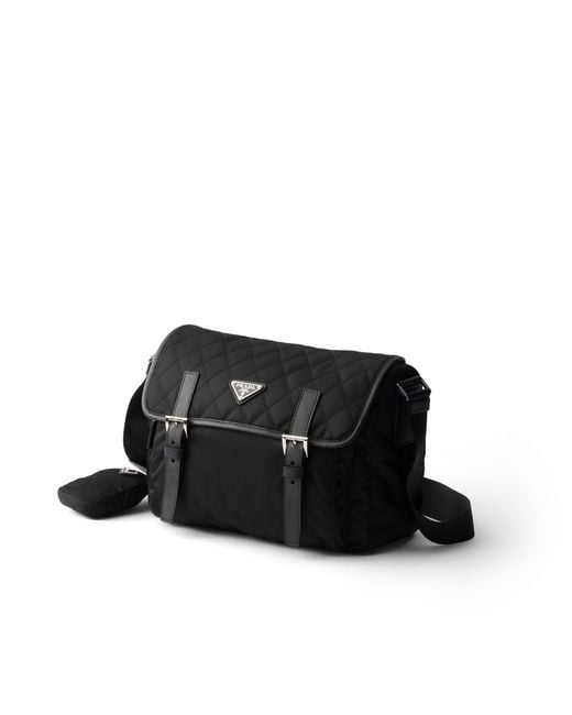 Prada Black Large Quilted Re-Nylon Shoulder Bag With Saffiano Trim