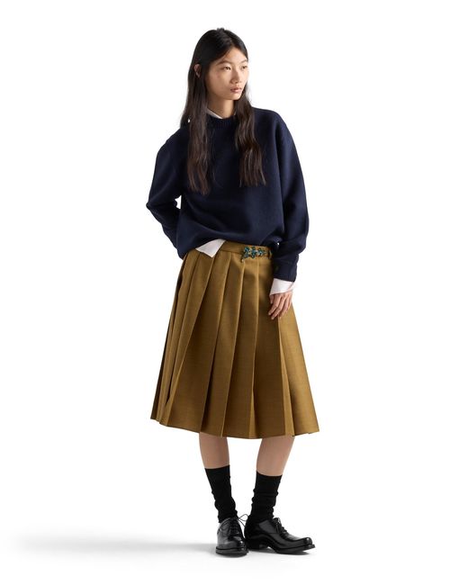 Prada Blue Wool And Suede Sweater