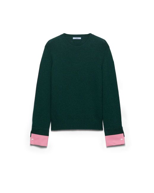 Prada Green Wool And Cashmere Crew-Neck Sweater