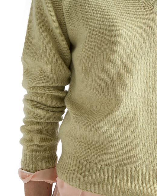 Prada Green Wool And Cashmere V-Neck Sweater