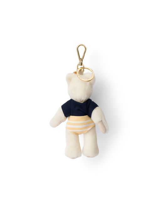 Prada White Teddy Bear Key Ring Charm With Metal Ring