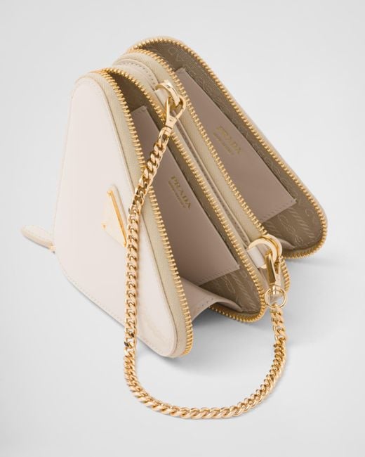 Prada White Triangular Patent Leather Mini Pouch