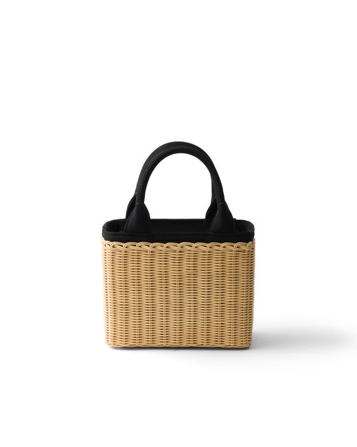 Prada Multicolor Small Wicker And Canvas Tote Bag