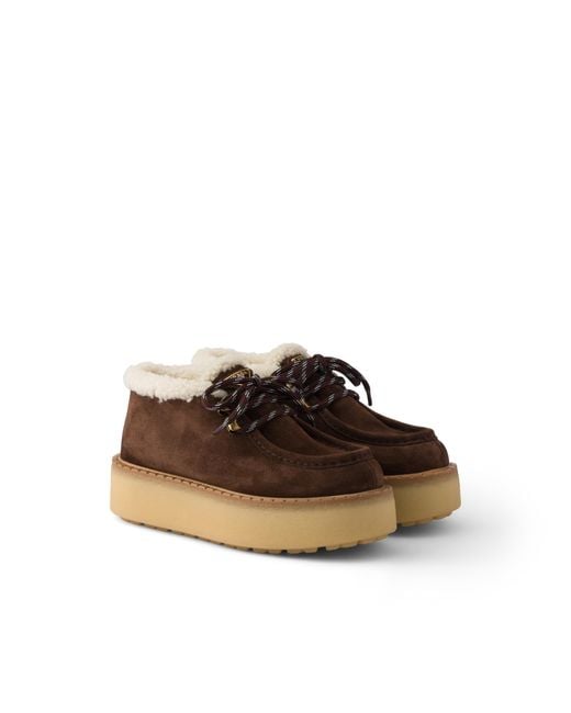 Prada Brown Shearling Lined Suede Booties
