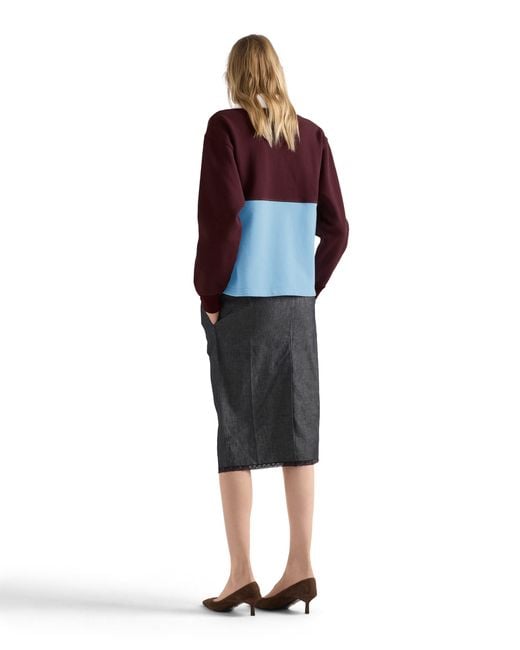 Prada Red Long-Sleeved Cotton Fleece Polo Shirt, Bordeaux/Light/Desert