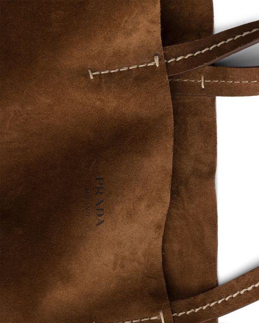 Prada Brown Large Suede And Crochet Tote Bag