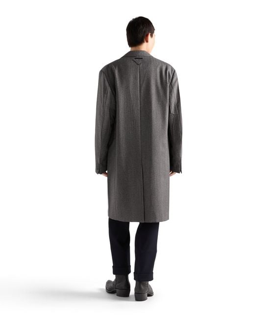Prada Gray Single-Breasted Wool Coat for men