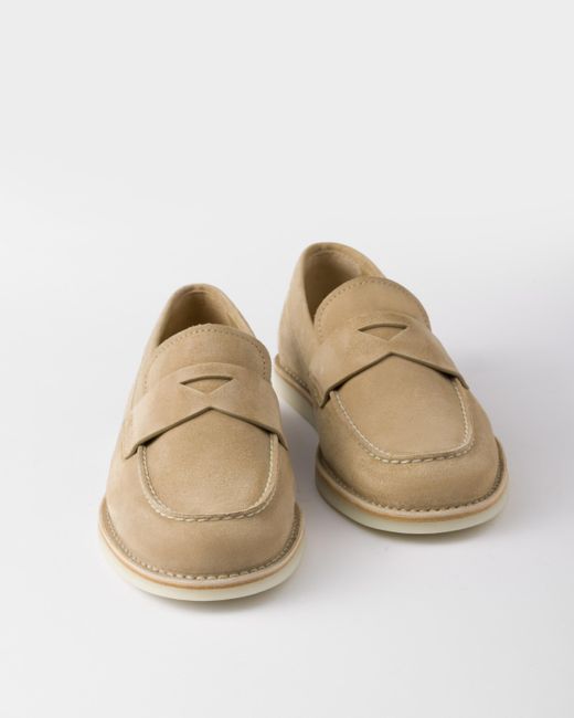 Prada White Bleached Suede Loafers for men