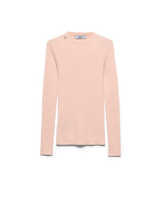 Prada Pink Wool Crew-Neck Sweater, Alabaster