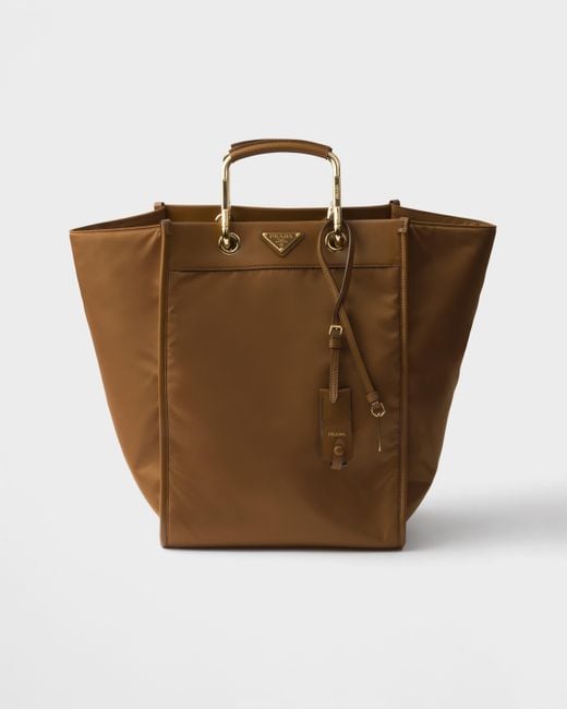 Prada Brown Large Re-Nylon And Leather Tote Bag