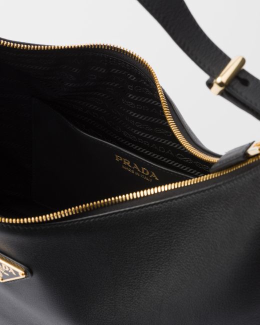 Prada Black Arqué Large Leather Shoulder Bag