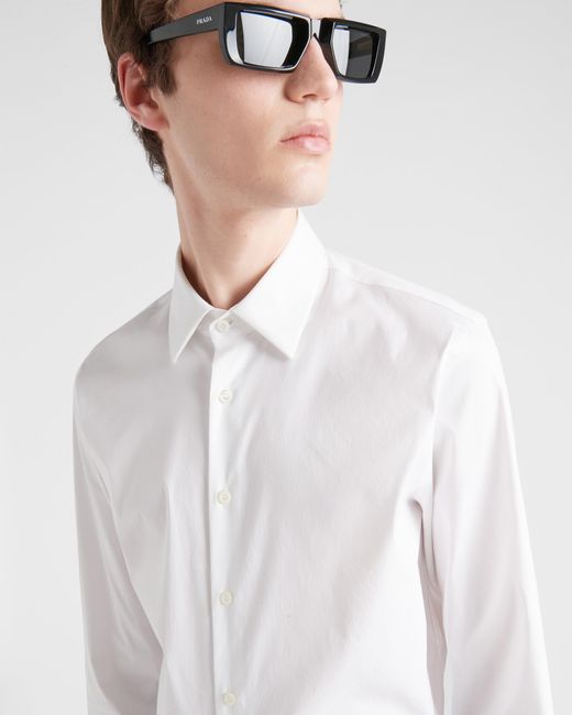 Prada White Stretch Poplin Shirt for men