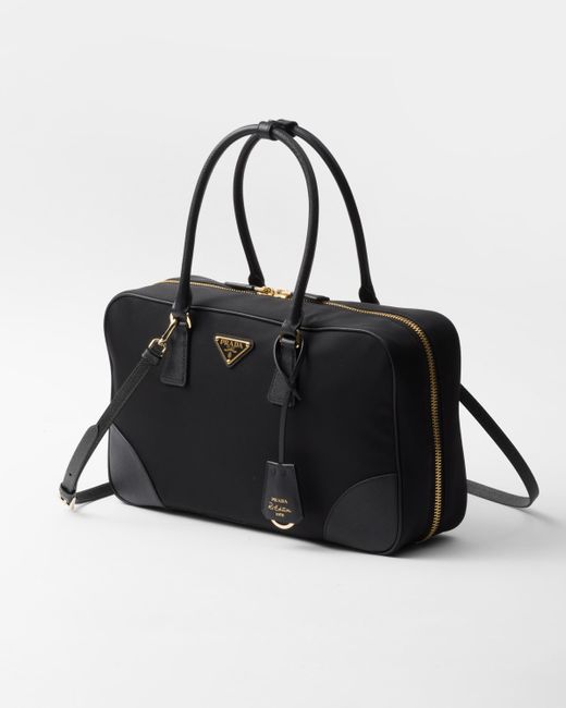 Prada Black Re-edition 1978 Large Re-nylon And Saffiano Leather Two-handle Bag