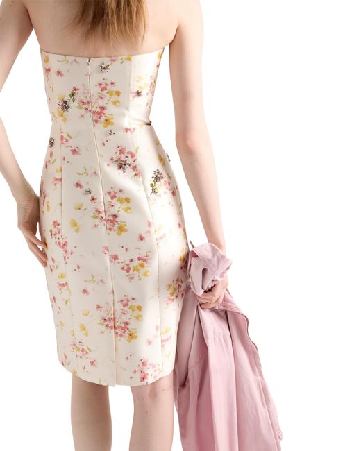 Prada Natural Floral Print Silk And Wool Dress
