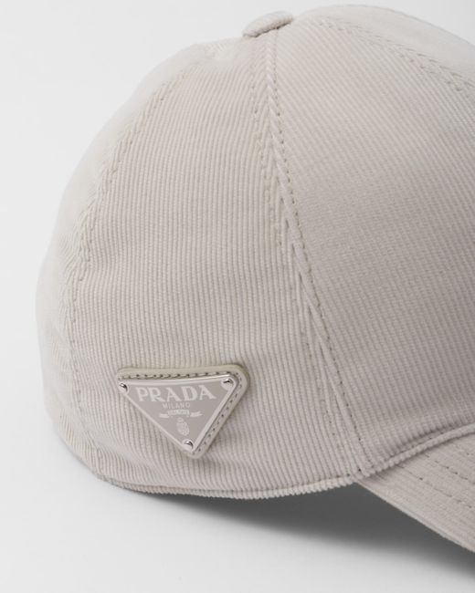 Prada White Corduroy Baseball Cap for men