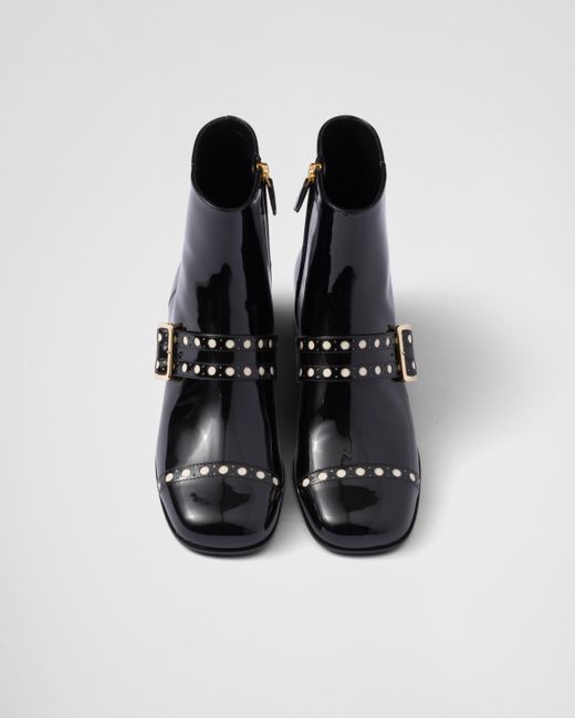 Prada Black Patent Leather Ankle Boots