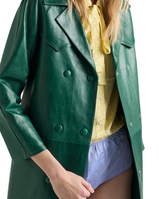 Prada Green Double-Breasted Leather Coat, Emerald
