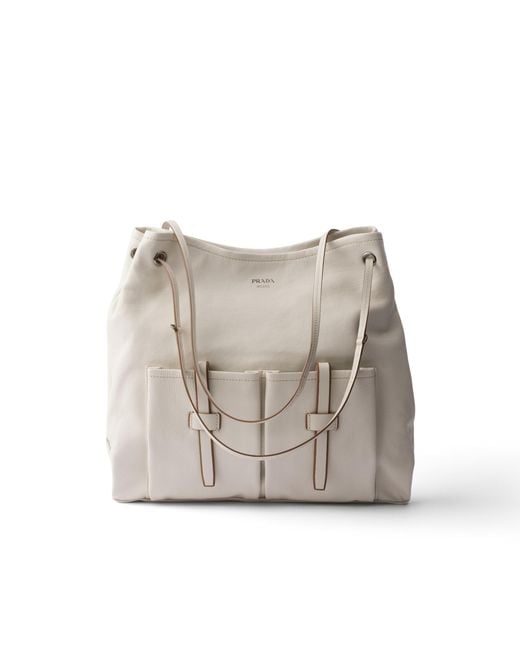 Prada Gray Route Large Leather Bag, Chalk