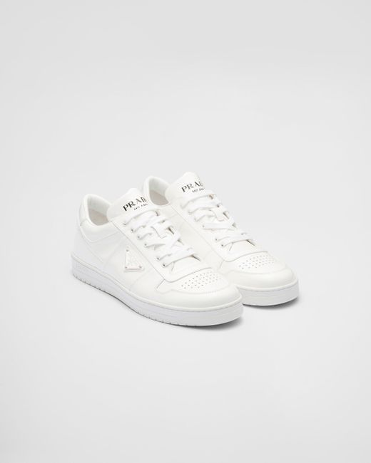 Prada White Downtown Leather Sneakers for men