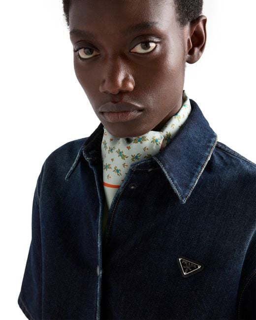 Prada Blue Short-Sleeved Denim Shirt