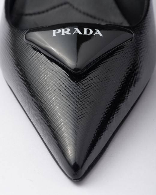 Prada Black Saffiano Patent Leather Slingback Pumps