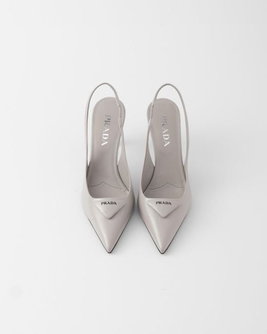 Prada White Brushed Leather Slingback Pumps