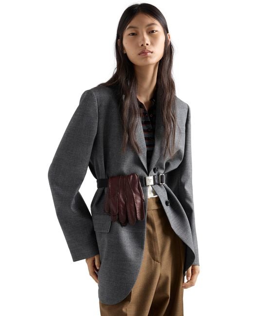 Prada Gray Single-Breasted Mélange Hopsack Jacket