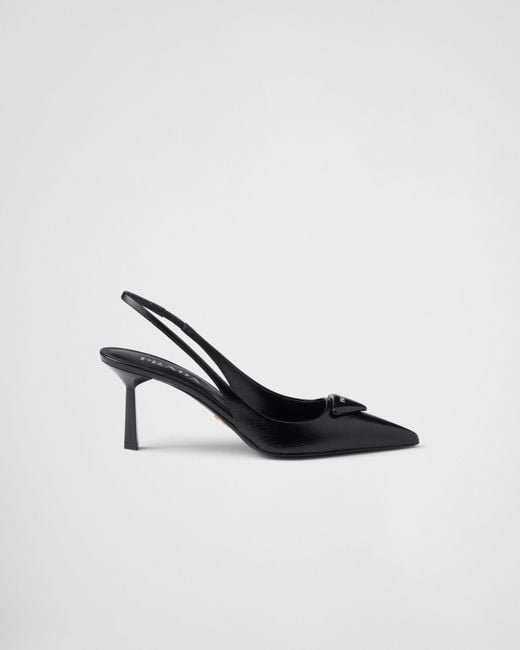 Prada Black Saffiano Patent Leather Slingback Pumps