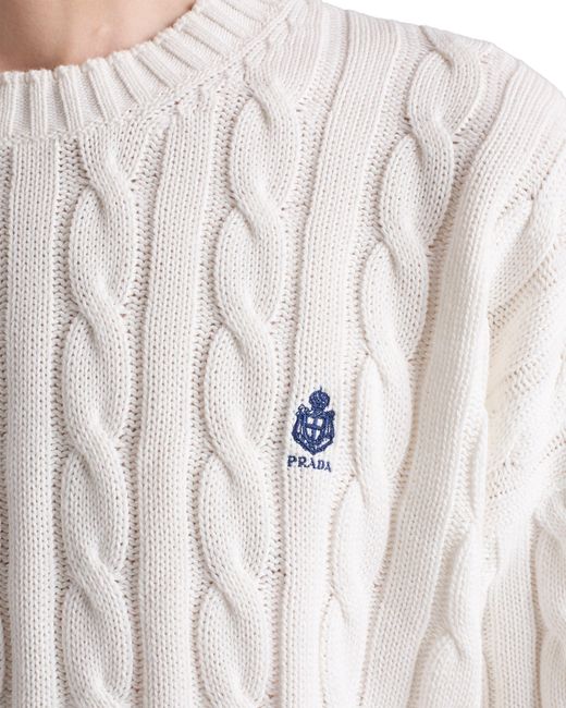 Prada White Cotton Crew-Neck Sweater for men
