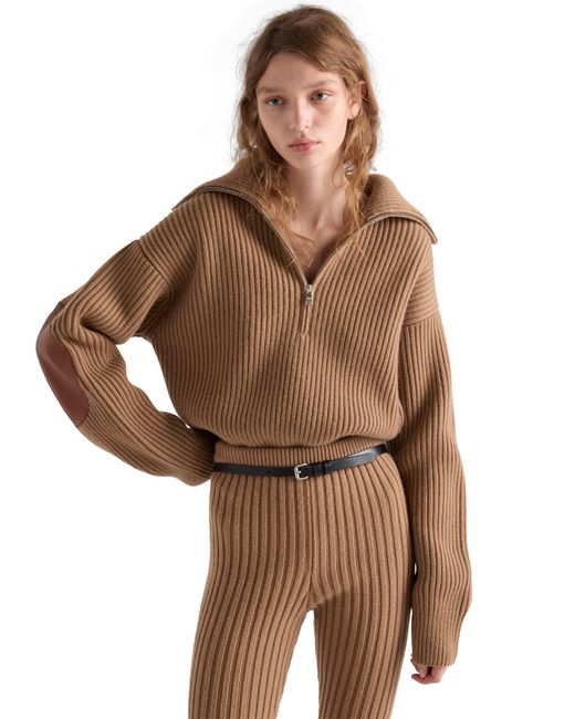 Prada Natural Ribbed Knit Cashmere Sweater