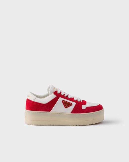 Prada Red Downtown Bold Nappa Leather And Suede Sneakers
