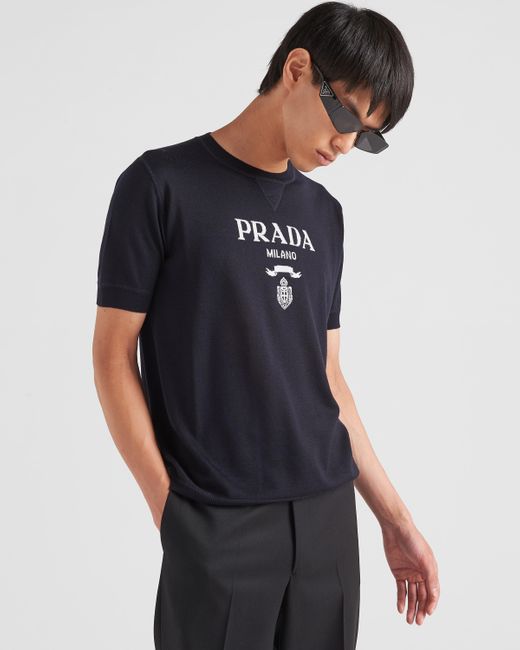 Prada Blue Wool And Cashmere Crew-Neck Sweater for men