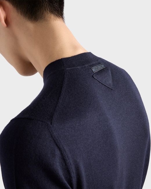 Prada Blue Short-Sleeved Cashmere And Silk Sweater for men