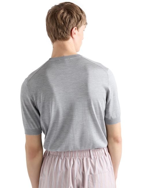 Prada Gray Short-Sleeved Silk Sweater for men