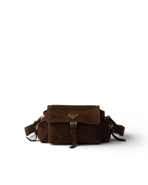 Prada Brown Explore Medium Suede Shoulder Bag