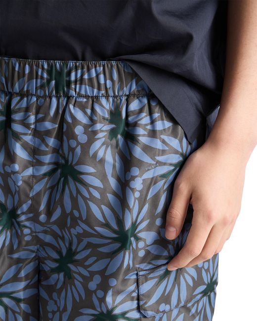 Prada Blue Printed Re-Nylon Swim Trunks for men