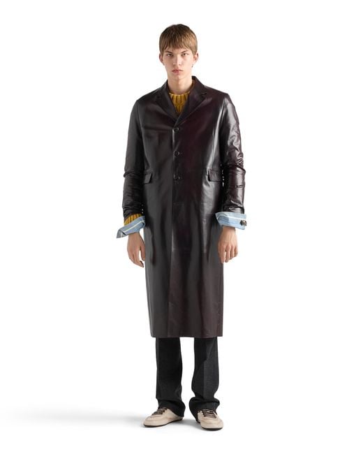 Prada Black Nappa Leather Coat for men