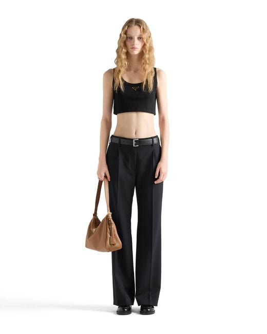 Prada Black Fitted Top With Ribbed Texture And Classic S