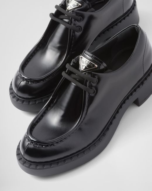 Prada Black Brushed Leather Lace-up Shoes
