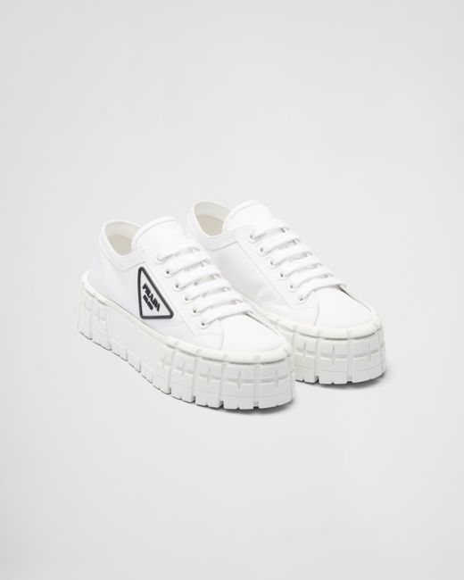 Prada White Double Wheel Re-Nylon Gabardine Sneakers