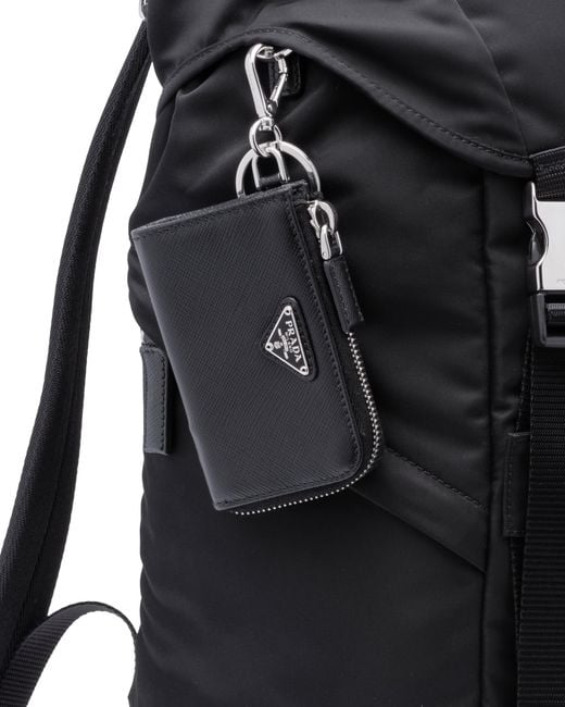 Prada Black Leather Pouch Keychain Wallet for men
