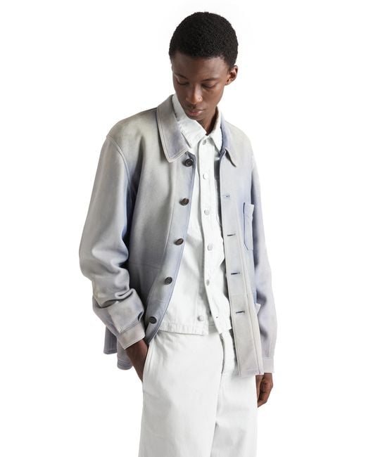 Prada Gray Suede Caban Jacket, Sky for men